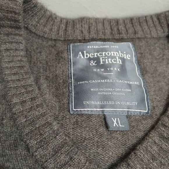 Abercrombie Fitch mens xl super soft 100% cashmere sweater taupe sandy brown - Picture 6 of 7